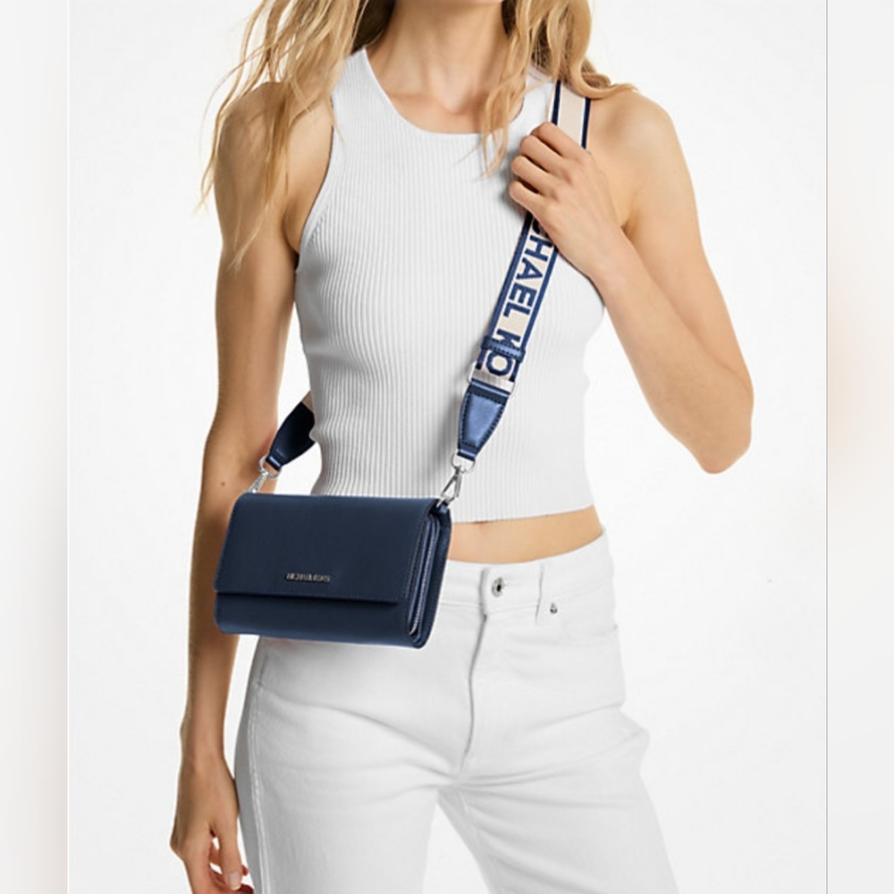 Michael Kors Jet Set Navy Blue Large Leather Crossbody Bag NWT - Picture 4 of 4